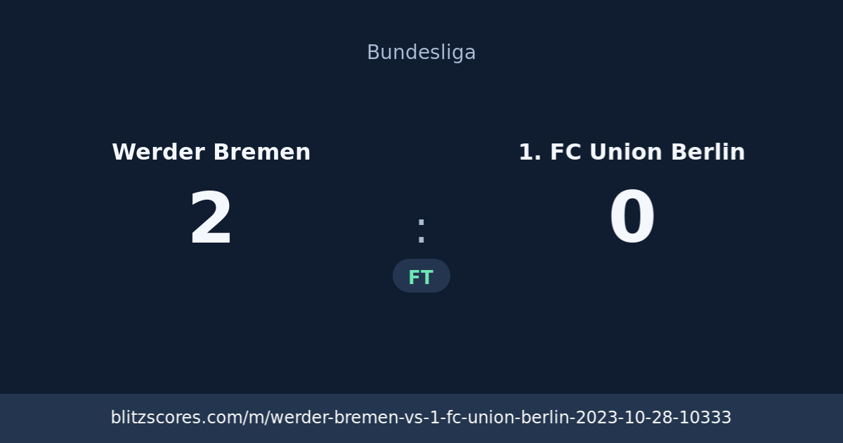 Werder Bremen vs 1. FC Union Berlin score card