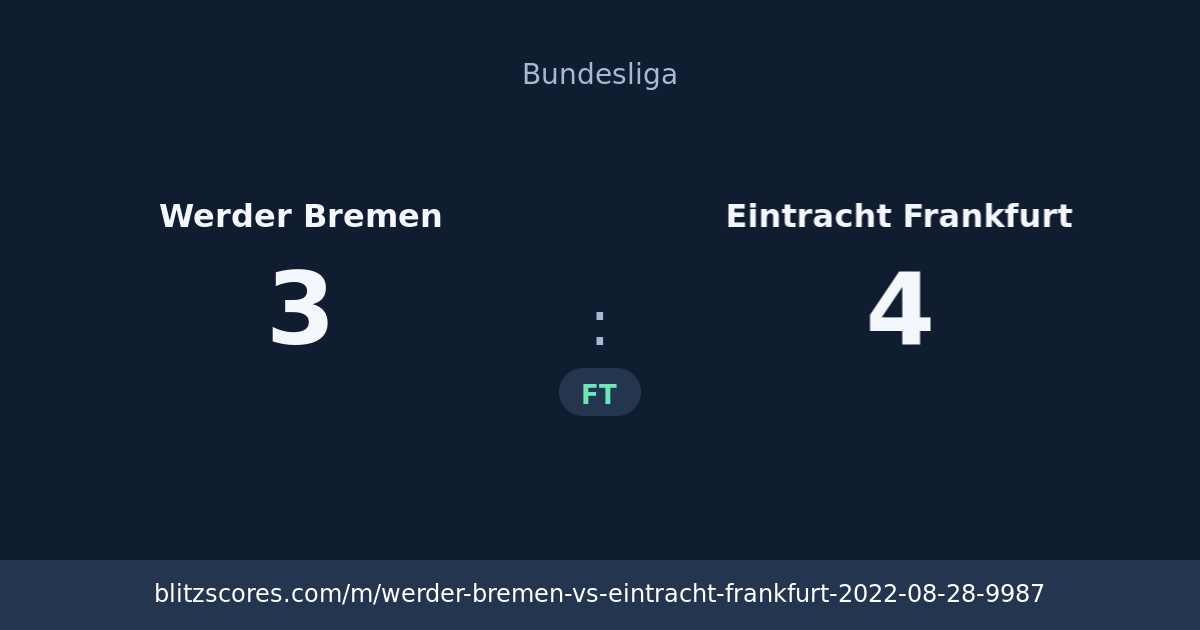 Werder Bremen vs Eintracht Frankfurt score card