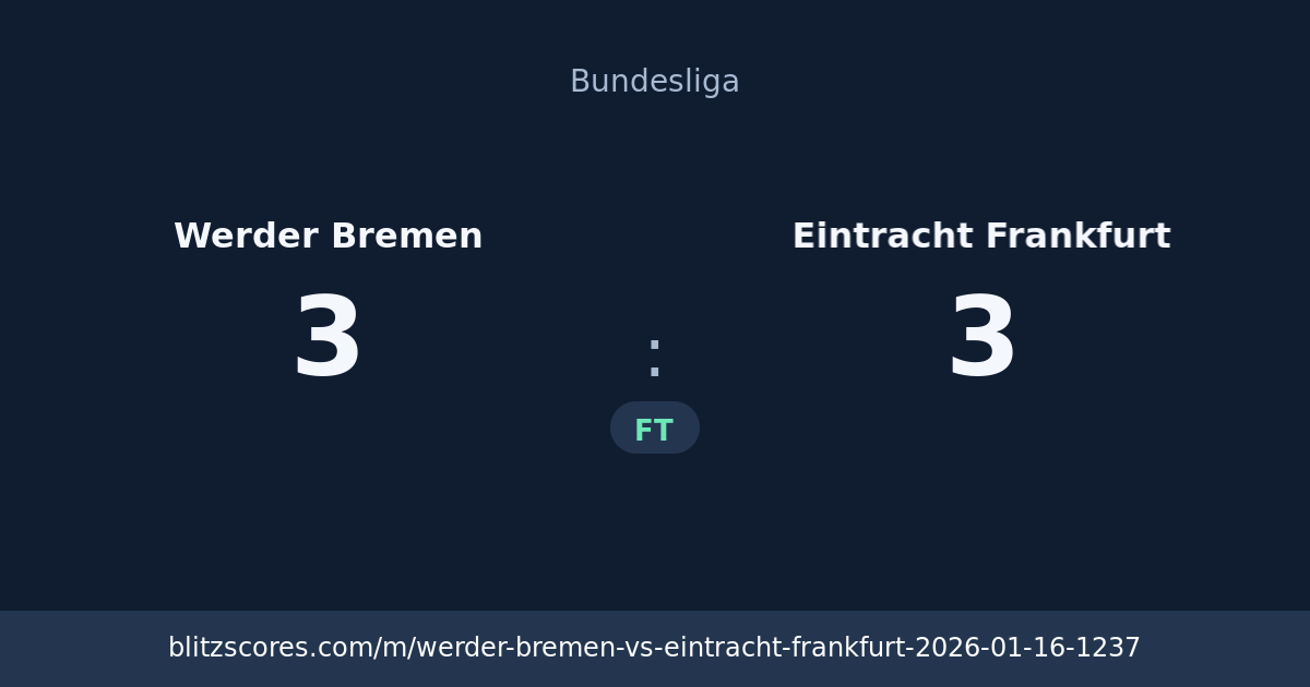 Werder Bremen vs Eintracht Frankfurt score card