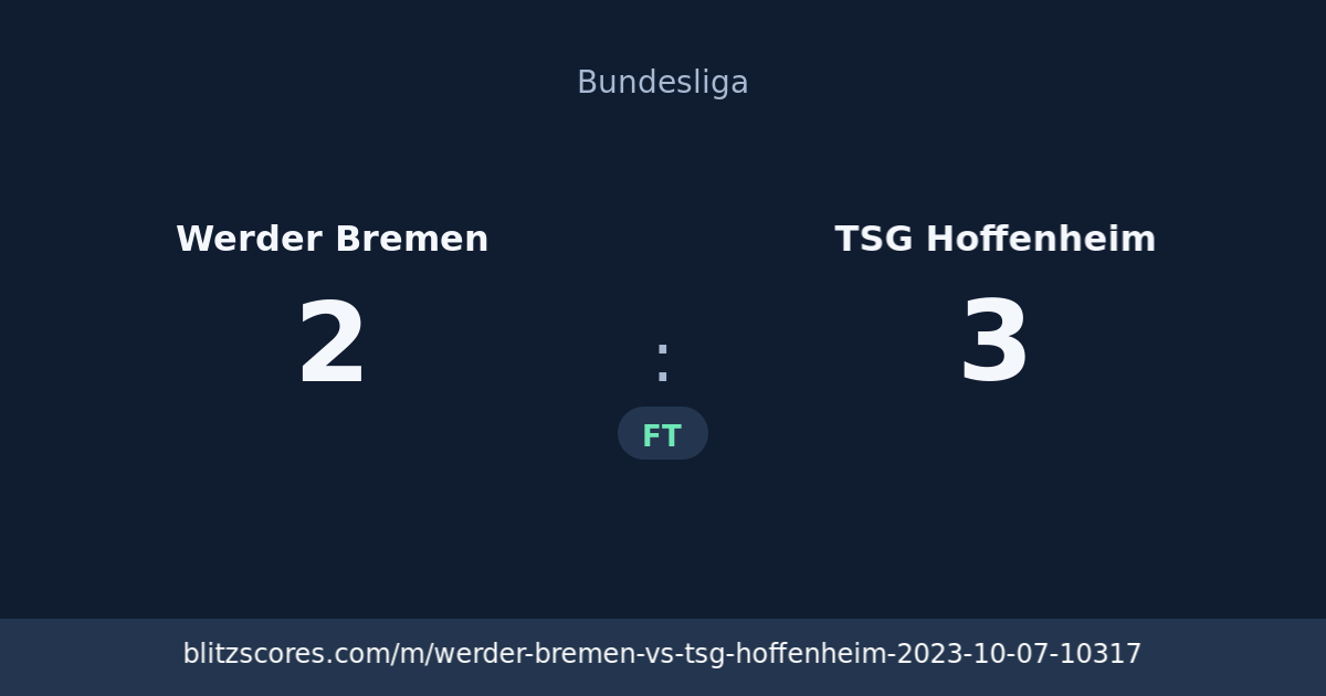 Werder Bremen vs TSG Hoffenheim score card