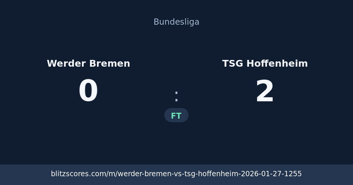 Werder Bremen vs TSG Hoffenheim score card