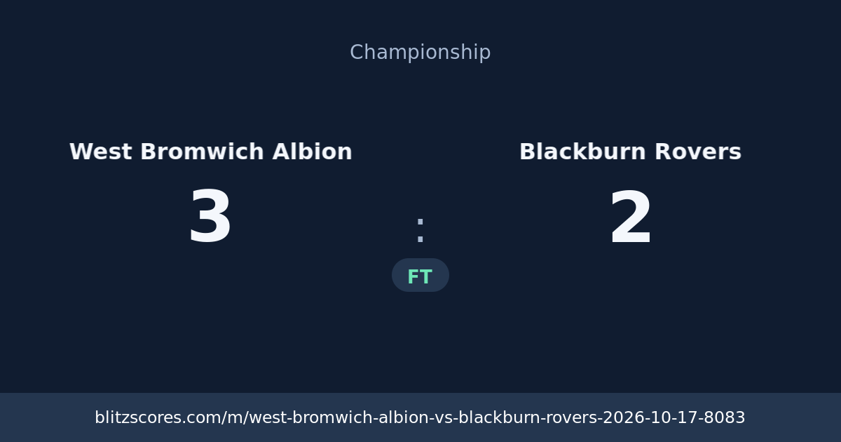 West Bromwich Albion vs Blackburn Rovers score card