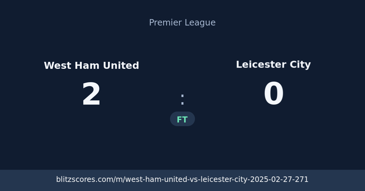 West Ham United vs Leicester City score card