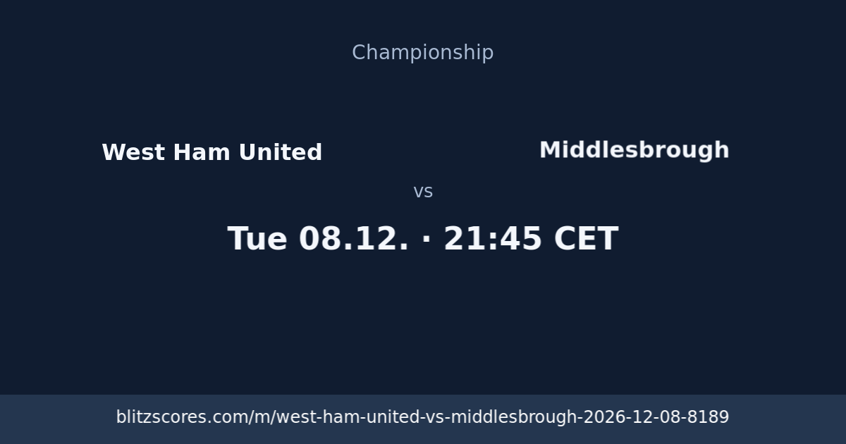West Ham United vs Middlesbrough score card
