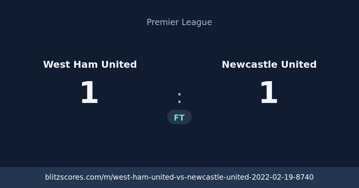 West Ham United vs Newcastle United score card