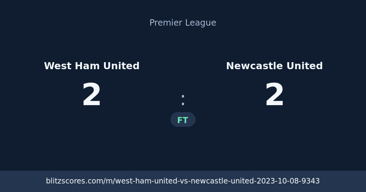 West Ham United vs Newcastle United score card