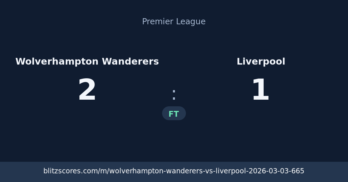 Wolverhampton Wanderers vs Liverpool score card
