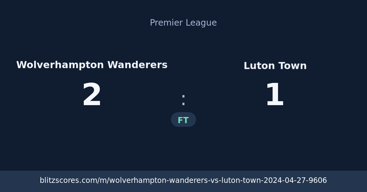 Wolverhampton Wanderers vs Luton Town score card