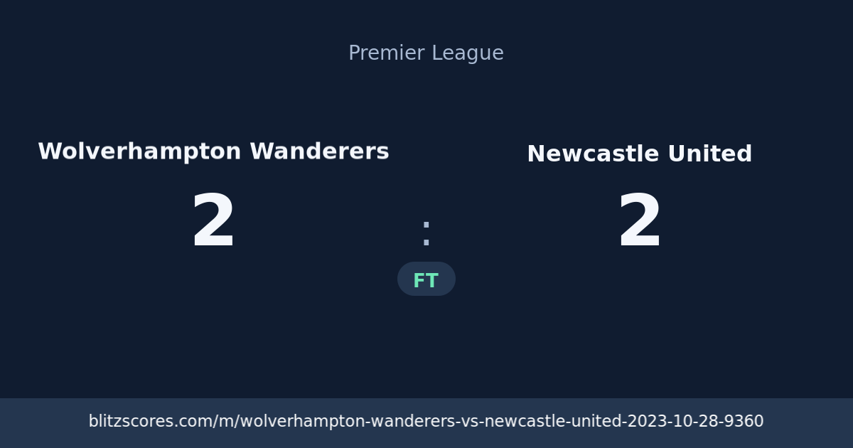 Wolverhampton Wanderers vs Newcastle United score card