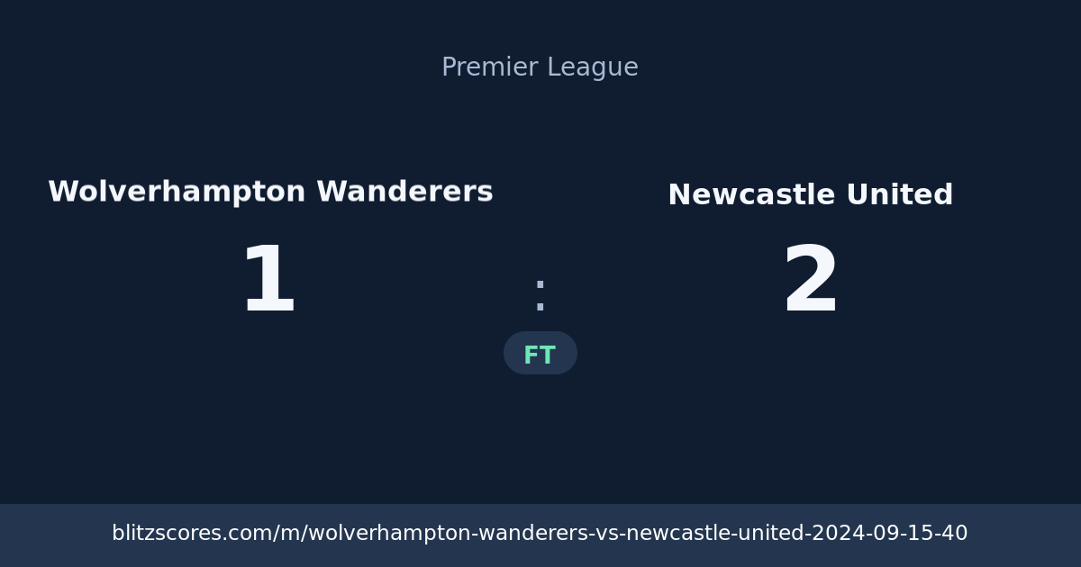 Wolverhampton Wanderers vs Newcastle United score card