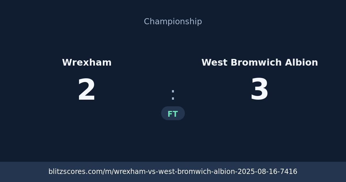 Wrexham vs West Bromwich Albion score card